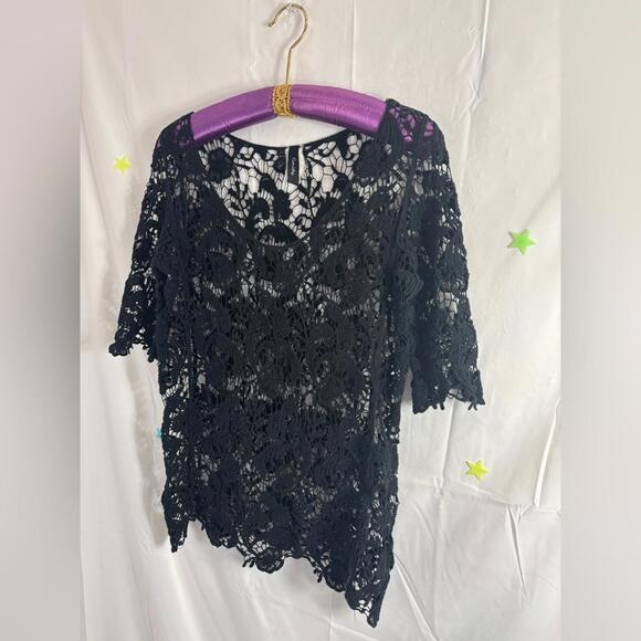Y2K Black Crochet Boho Whimsigoth 3/4 Sleeve Women’s Top Size M - Picture 3 of 15